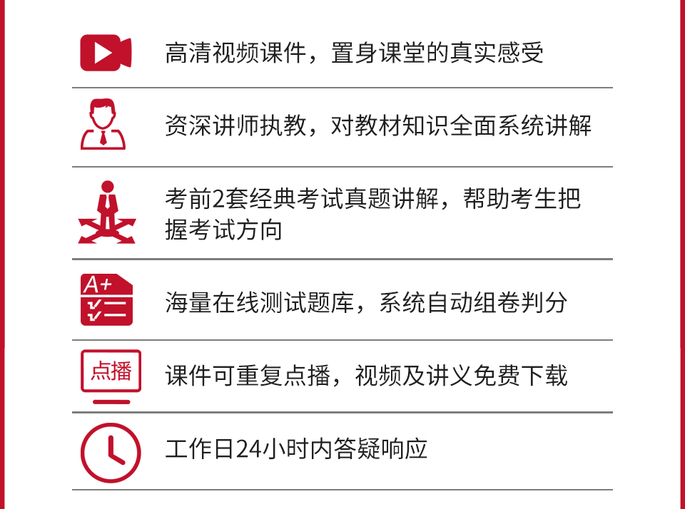 浓缩精华,记忆量少:精华版课程通过反复研究考试大纲与历年试题提炼而成,仅需掌握120~160个知识点,约占考纲内容的25%~30%。