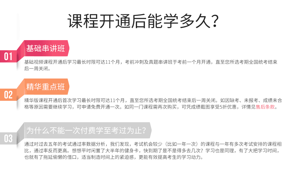 定期更新确保覆盖:每个备考期,课程制作小组都会重新根据历次考试侧重情况分析和总结,挑选出本次可能考核的内容,这才是我们能保障覆盖率的原因。